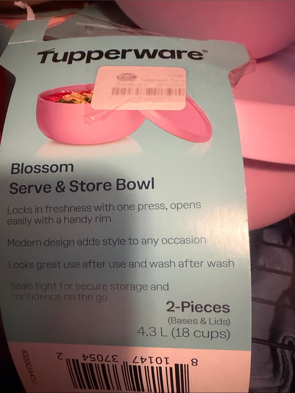 Tupperware Blossom Serve & Store Bowl - Pink 18 cup